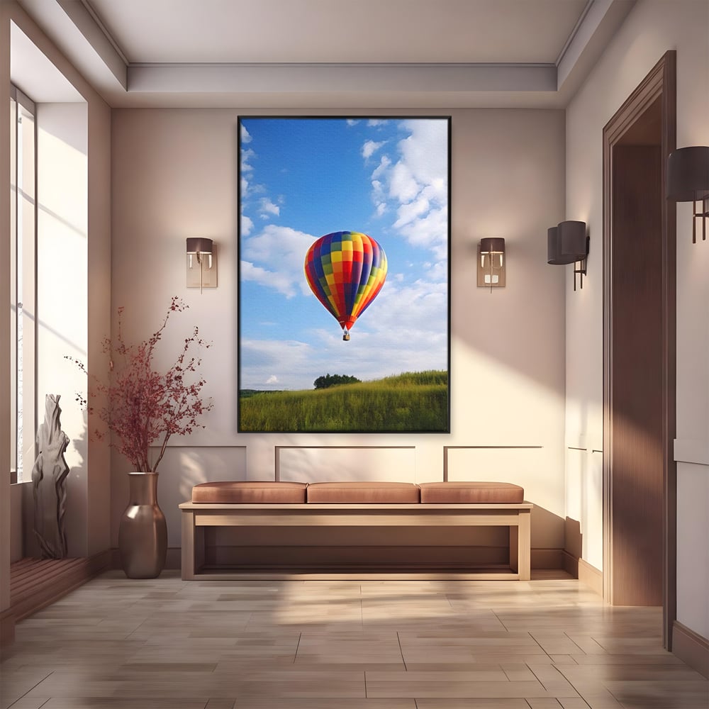 Tablou canvas cu tablou canvas cu balon cu aer cald, in rama de aluminiu negru